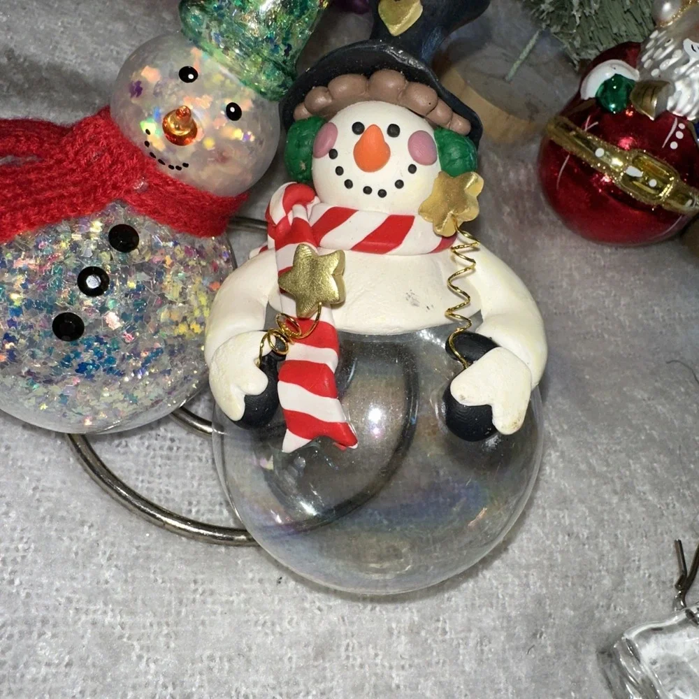 VTG Lot Of 4-Snowmen-1 Glitter Handblown 1-icecube 1-snowglobe1- Ceramic